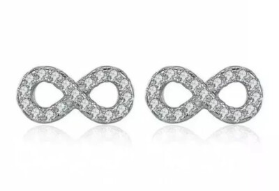    925 STERLING SILBER PAVE INFINITY LOVE OHRSTECKER & GESCHENK ETUI