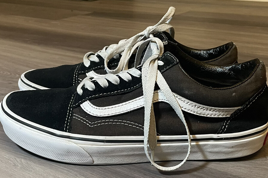 MENS VANS OFF THE WALL OLD SKOOL BLACK CANVAS WHITE SKATE SNEAKERS Size 7 500714