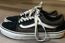 MENS VANS OFF THE WALL OLD SKOOL BLACK CANVAS WHITE SKATE SNEAKERS Size 7 500714
