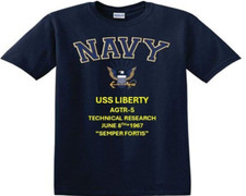 USS LIBERTY  AGTR-5* TECHNICAL RESEARCH*EAGLE SHIRT. NAVY OFFICIALLY LICENSED
