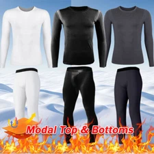 Men Thermal Underwear Set Long Sleeve Modal Pajamas Set Long Johns Top & Bottom