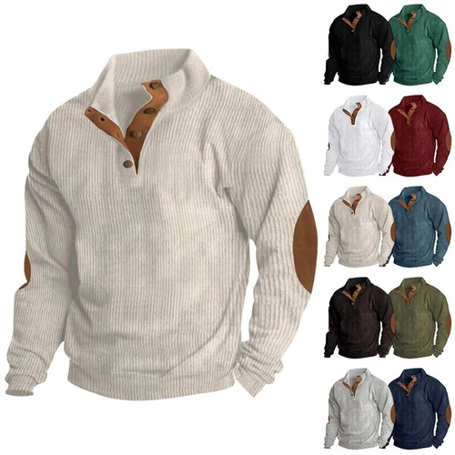 Herren Langarm Lässiges Sweatshirts Corduroy Patchwork Freizeit Cord Pullover DE - Bild 2 von 60