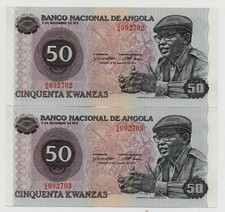 ANGOLA 2 X 50 KWANZAS 1979 PICK 114 RUNNING NUMBERS UNC 