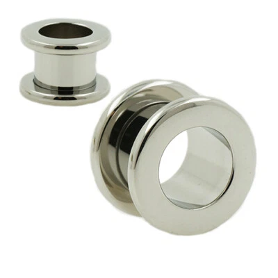 Stahl Flesh Tunnel Ohr Piercing Plug runder Rand Silber 3mm-28mm Schraubtunnel - Bild 1 von 3