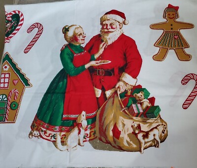 Vntg Christmas Sewing Fabric WAMSUTTA Hallmark Mr & Mrs Santa Gingerbread 17x45''