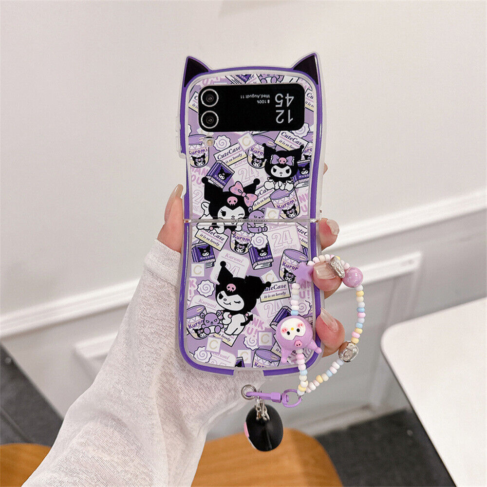For Samsung Galaxy Z Flip 7 6 5 4 3 Cute Cartoon Pattern Chain