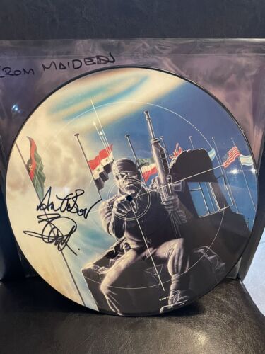 ALBUM VINYLE ORIGINAL signé Iron Maiden disque photo original signé Steve Harris RARE - Photo 1/3