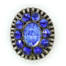 VINTAGE blue rhinestone scarf clip/pendant Elizabethan style scalloped setting