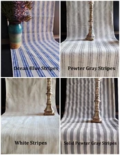 Natural Rustic Linen Table Runner Stripes Selvage end 14.5" x 108" or 19" x 108"