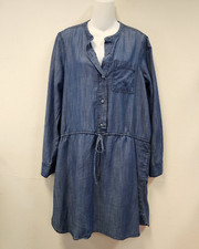 NEW Gap Chambray Shirt Dress M Blue Denim Cinch Tie Pockets Buttons Western