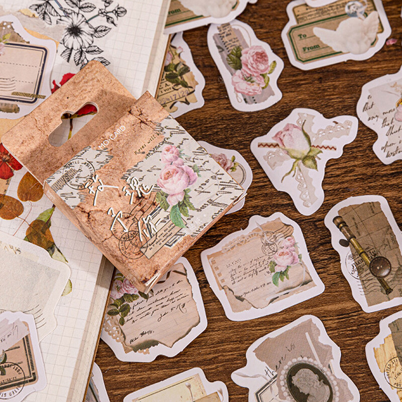 46 Pcs/Box Vintage Botanical Stickers Aesthetic Flowers Hand Account