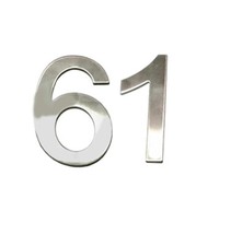 Stick-On House Numbers - No 61 - Stainless Steel - 10cm - Door, Fence, Gate