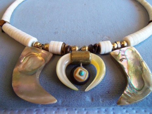 ANTIGUO DECO Madre de Perla Cuerno Heshi Collar Patrimonio Joyería Hermoso - Imagen 5 de 9