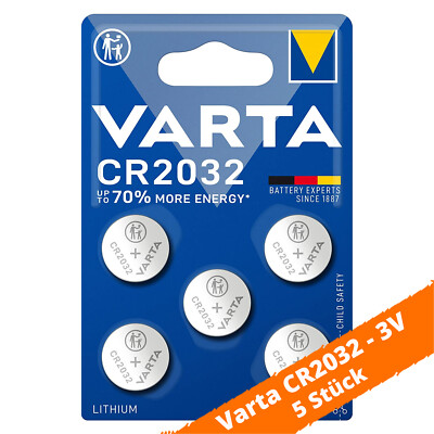 5 x Varta CR 2032 DL2032 3V Lithium Batterie Knopfzelle Blister 1 x 5er BL