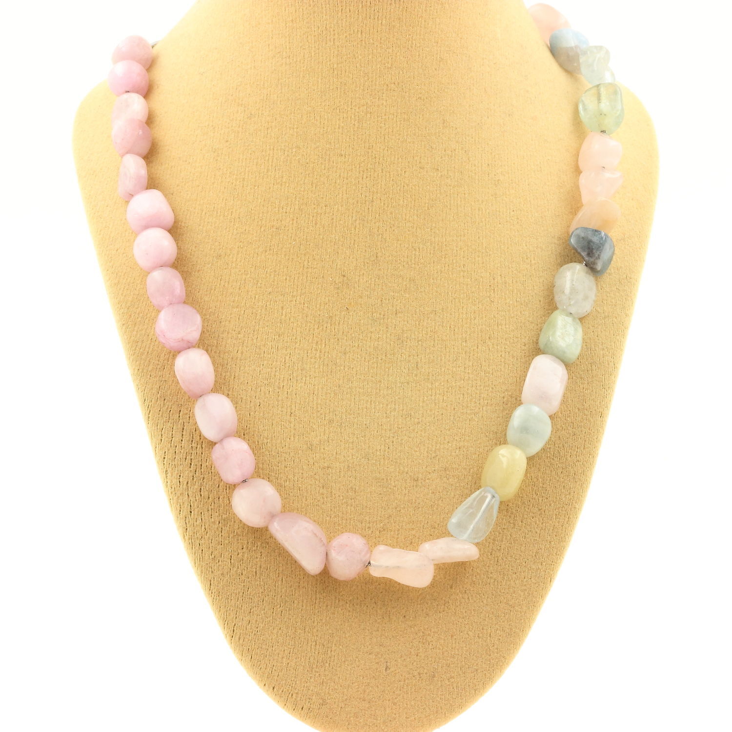 Collier béryl morganite anti-ternissement, kunzite et chaîne acier hypoallergénique