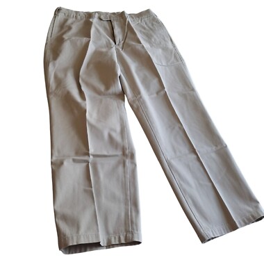 Savane Mens Flat-Front Dress Pants Beige Classic Fit 38W 27L Preppy Corpcore