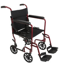 ProBasics Burgundy Aluminum Transport Chair - Footrests - TCA1916BG - New
