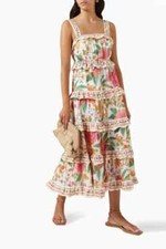 NEW, Farm Rio Square-Neck Tiered Ruffle Dress SZ L #MD1078