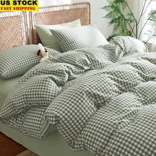 Cotton Gingham Duvet Cover Set Checkered Soft Lightweight Breathable Bedding New