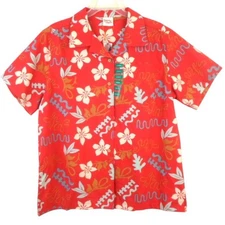 NWT Barefoot In Paradise Red Floral Hawaiian Shirt Mens L Short Sleeve Button Up