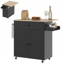 HOMCOM Kitchen Island with Drop Leaf, Rolling Kitchen Storage Trolley, Black