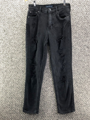 Aero Mom Jean Distressed Black Womens Teens Juniors Sz 4R Regular Stretch Zip Po
