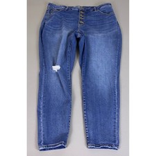 Ava Viv Jeans Womens Plus Size 20W Blue High Rise Button Fly Distressed Skinny