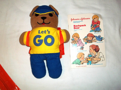 Vintage Johnson & Johnson Let's Go Backpack Bear Child Development book & guide