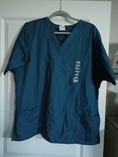 Cherokee V Neck 3 Pocket Womens Solid Blue Scrub Top Size XL