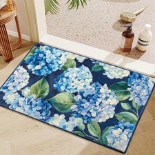 Cute Wild Flower Bath Mat Non Slip Soft Absorbent 30x20 Inch Navy Rug Decor Set