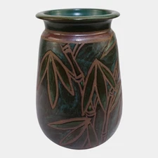 Sunstone Studio Vintage Art Pottery Green Bamboo Leaf Vase Eleanor Murphey 