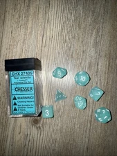 Chessex Frosted Teal & White 7pc polyhedral dice set OOP #27405 In Box