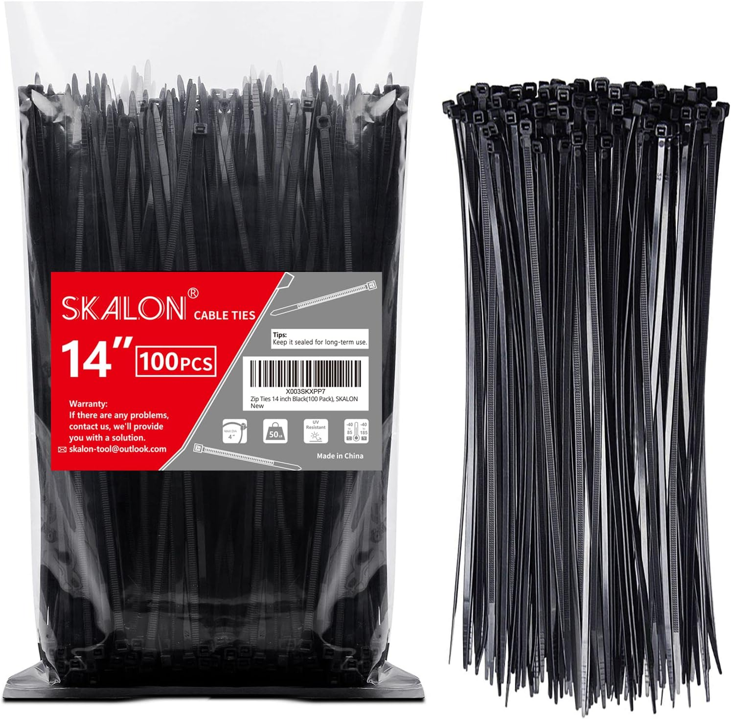 Zip Ties 14 Inch (100 Pack), Black, 50Lb Tensile Strength, UV Resistant Cable Ti