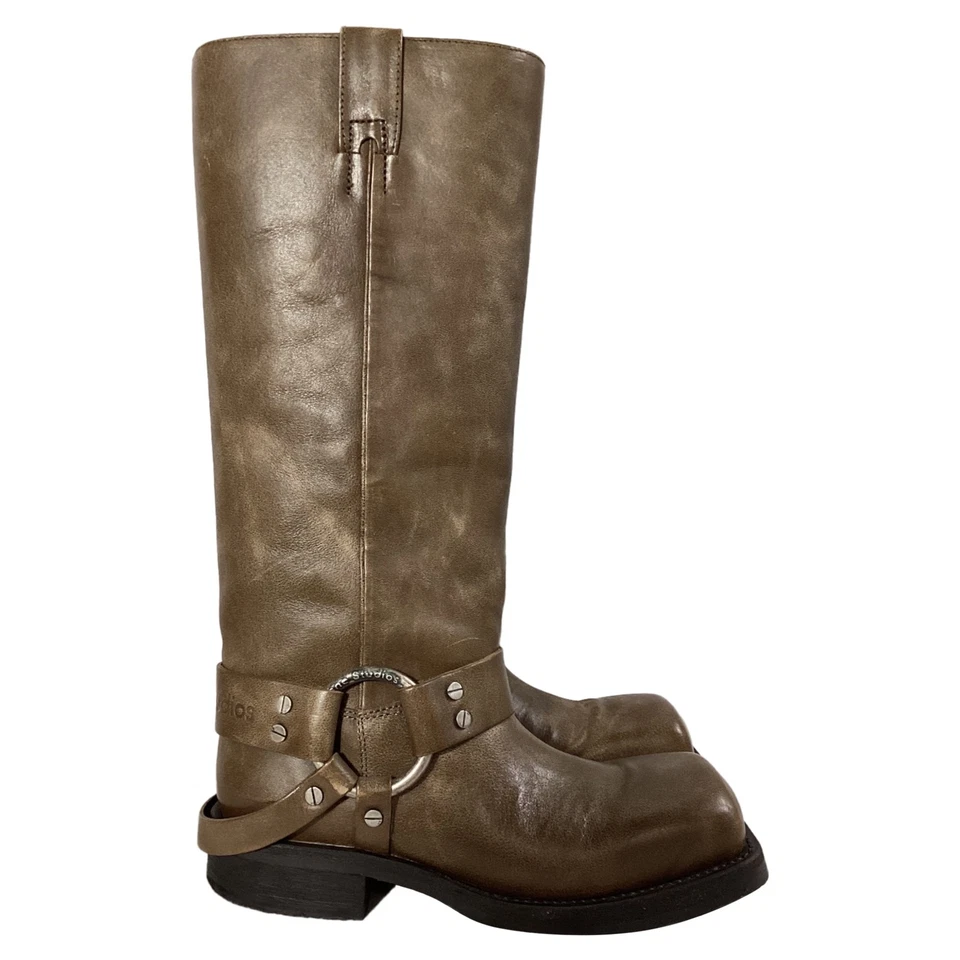 Acne Studios Balius Buckled Knee Boots In Brown Leather Women Ochre Size 36