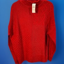 NWT Women's American Eagle Mock Neck M Chunky Knit Cherry Red Oversized Sweater