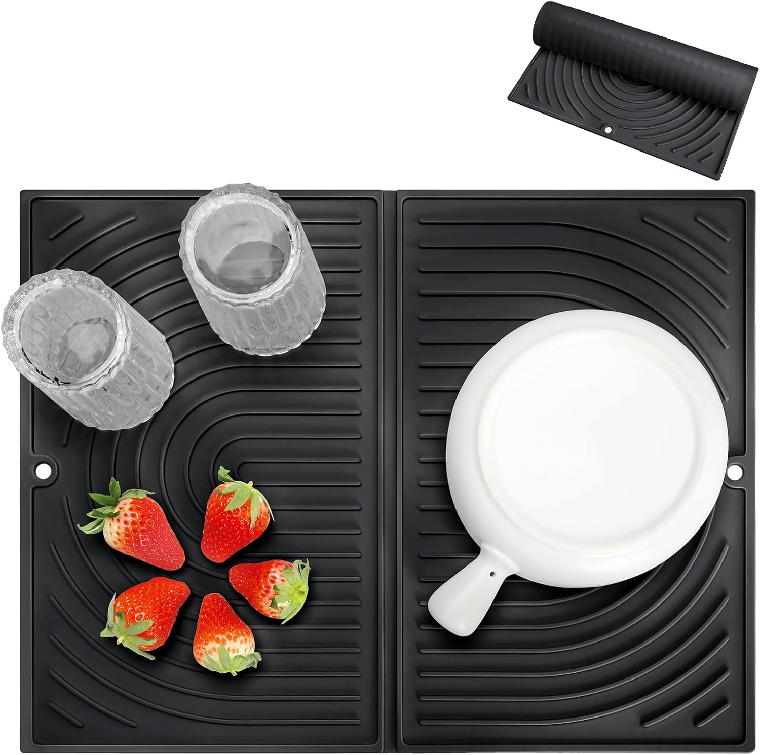 Tappetino scolapiatti in silicone 30 × 23 cm, resistente al calore fino a 230 °C, grande sottopentola in silicone, adatto per cucina, bagno, soggiorno