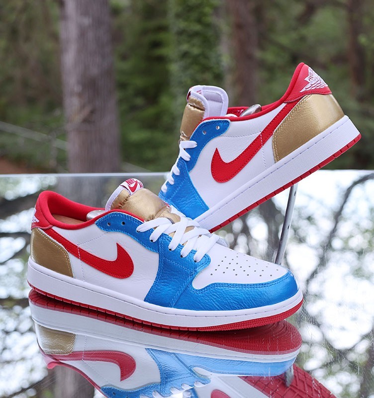 Nike Air Jordan 1 Retro Low OG Red Blue Gold Men's Size 13 Custom