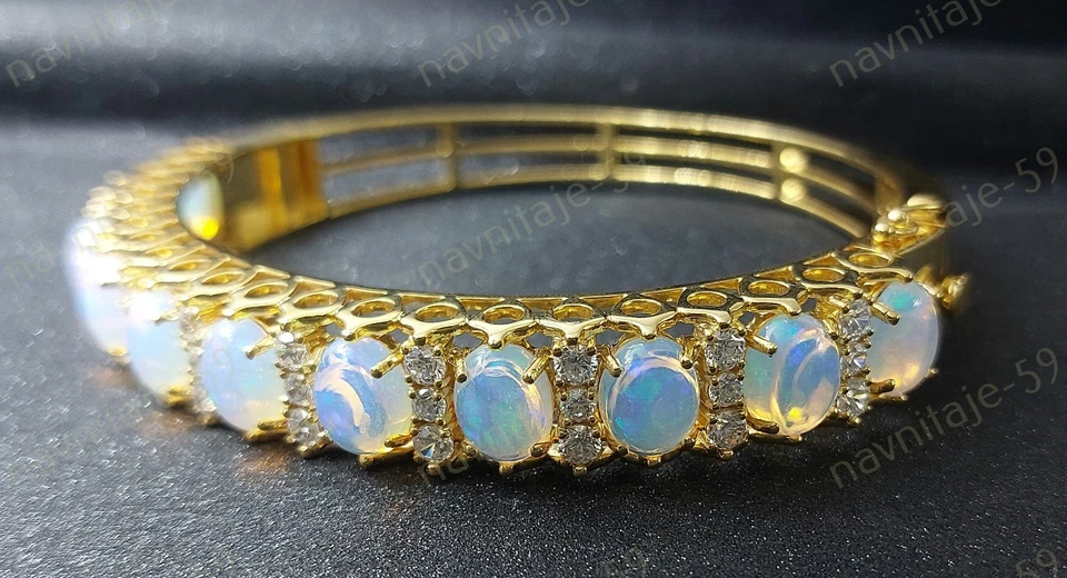10.00 Ct Simulated Fire Opal & Diamond Bangle Bracelet 14K Yellow Gold Finish - Image 2 of 4