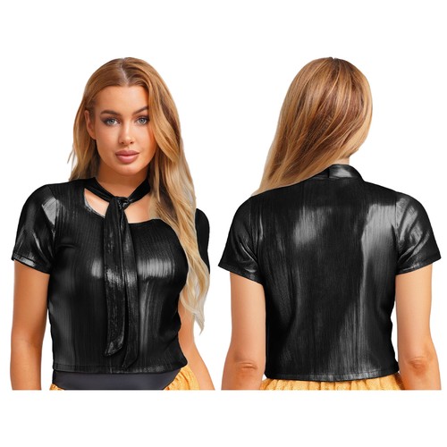 Women's Blouse Stylish Tops Round Neck T-shirt Costume Lingerie Disco Tank 80s - Picture 5 of 117