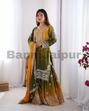 Green Colour Suit Set Indian Style Sharara Suit Wedding Wear Suit With Dupatta