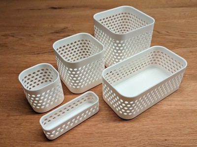 3D Printed White Organizer Bins Set   Desktop Drawer Storage Basket System