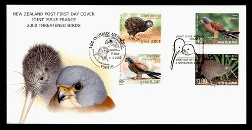 DR WHO 2000 NEW ZEALAND FDC JOINT ISSUE FRANCE THREATENED BIRD COMBO $1. M72231