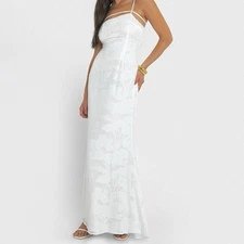 Boohoo Textured Stepping Maxi White Dress Floral Women’s Size 12 (UK 16)