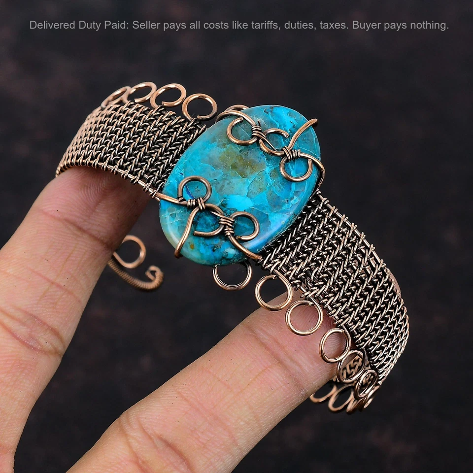 Овальная натуральная помолвочная манжета из хризоколлы с проволокой Cyber Monday Deal медь - Изображение 3 из 4