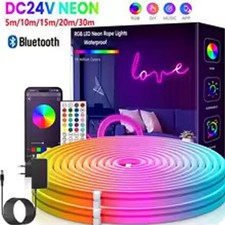 30m RGB Neon LED Strip Light – DC 24V EU Plug Bluetooth Music Sync Waterproof UK