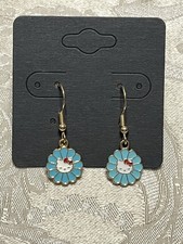 Hello Kitty Blue Flower Gold Dainty Dangle Adorable Fashion Fun Earring Set