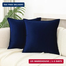 Velvet Navy Blue Throw Pillow Covers 18x18 Inches Pack of 2 Soft Decorative S...