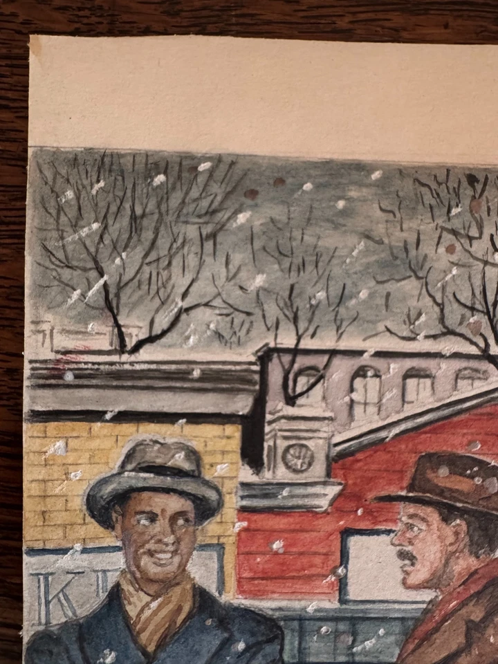 Pintura Acuarela Vintage Años 30 Firmado WC Vincent Americana Navidad 8x10 Foto 2 de 4