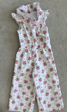 Janie+Jack Sz5 Swiss Dot Cotton 34” Ankle Jumpsuit Ruffle VNECK FLORAL LkNU