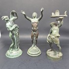 set of 3 Italian Grand Tour Style Bronze Figural Statues Callipyge/Silenus/Nude